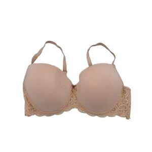 Rampage Intimates Bra 42D Womens Tan Lace Sides Padded Underwired Full Coverage